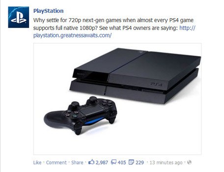 Sony's Facebook Team Taunts Microsoft for Xbox One Being 720p