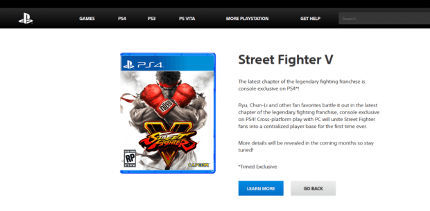 Street Fighter 5 is Timed Console Exclusive to PS4: PlayStation Website
