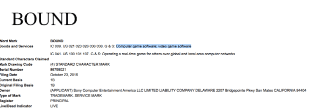 PS4 Getting New Game Called Bound? Trademark Registered