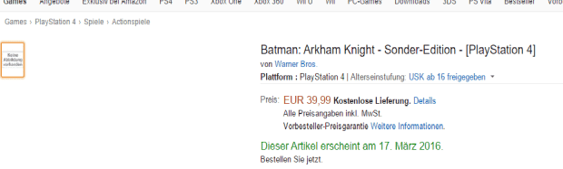 Batman Arkham Knight Special Edition Listed By Amazon Germany