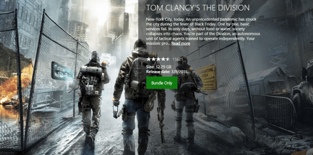The Division Xbox One Size Revealed on Xbox Store