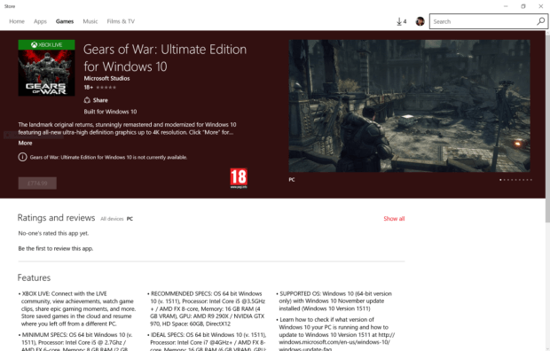 Windows 10 Gears of War: Ultimate Edition Appears on Windows Store