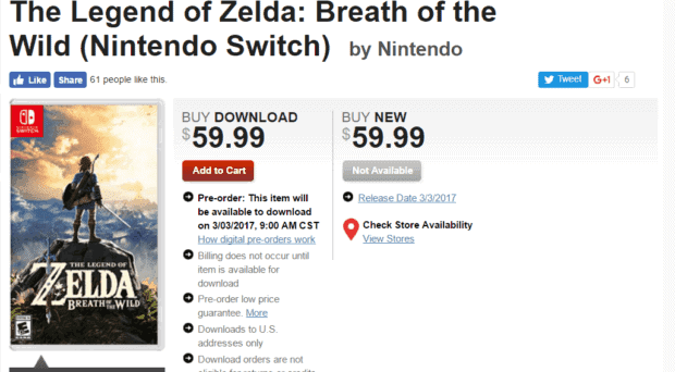 Did GameStop Just Ran Out of The Legend of Zelda: Breath of the Wild for Nintendo Switch?