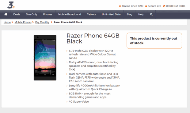Razer Phone Specifications 