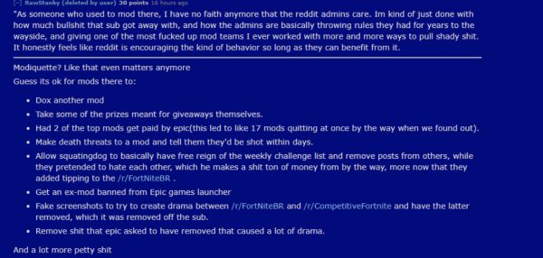 Fortnite Reddit mod accusations