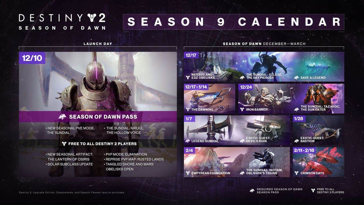 Destiny 2 Season of Dawn Calendar