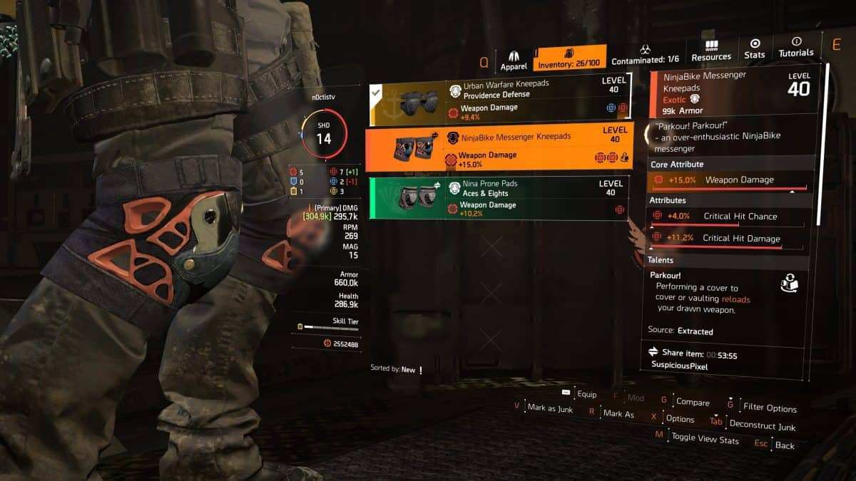 How to Get NinjaBike Messenger Exotic Kneepads in The Division 2