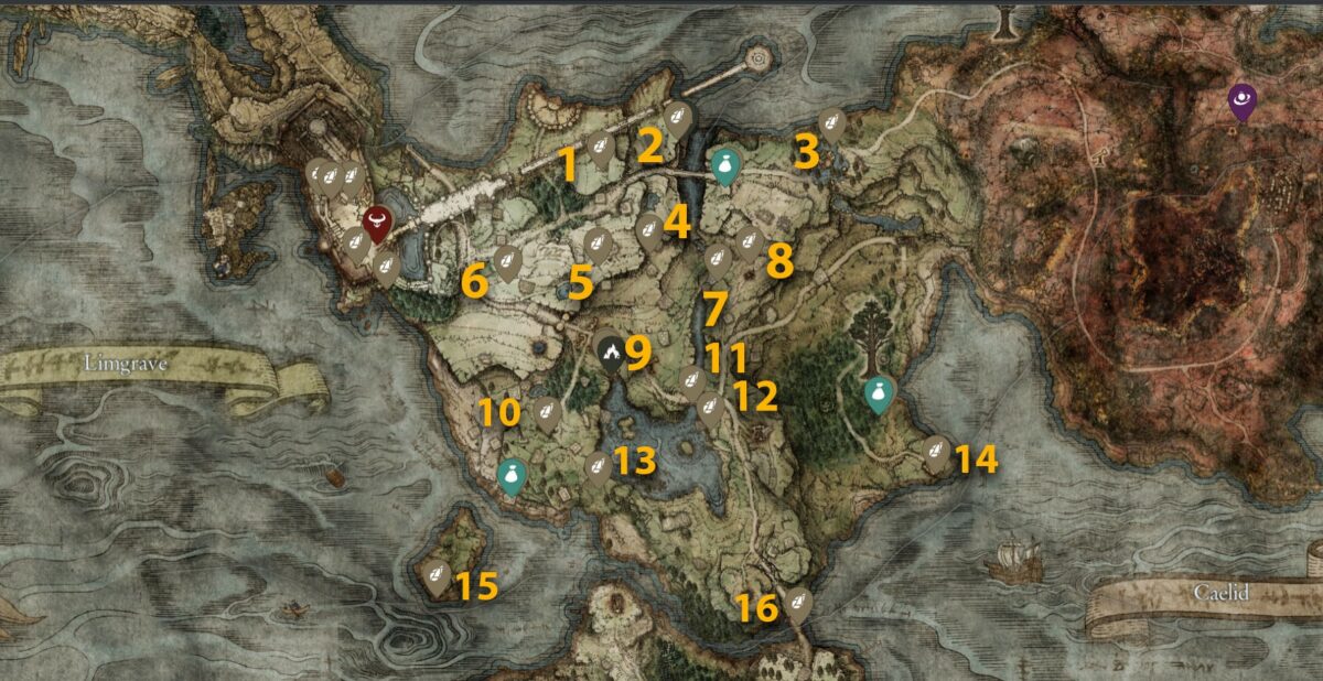 Limgrave Smithing Stone 1 map locations