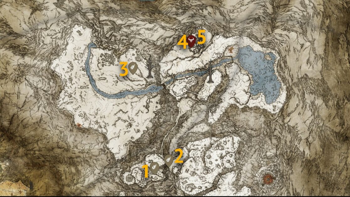 Mountaintops of the Giants Somber Smithing Stone 7 map locations in Elden Ring