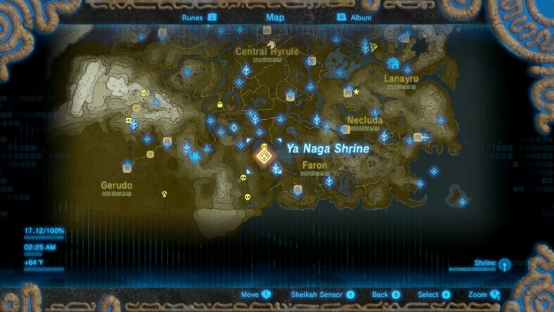 Ya Naga Shrine location in Zelda BOTW