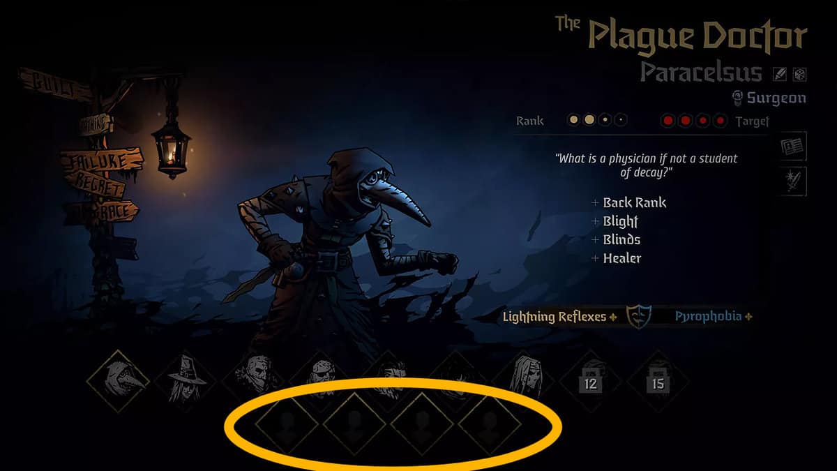 Selecting hero party order at the Crossroads in Darkest Dungeon 2