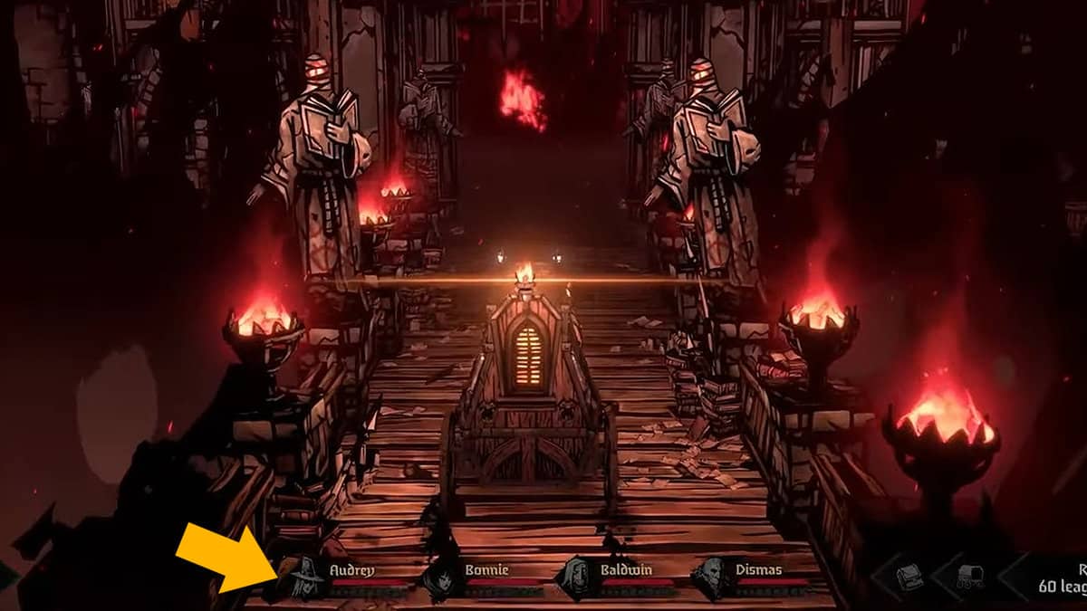 Dragging your hero icons to change party order in Darkest Dungeon 2