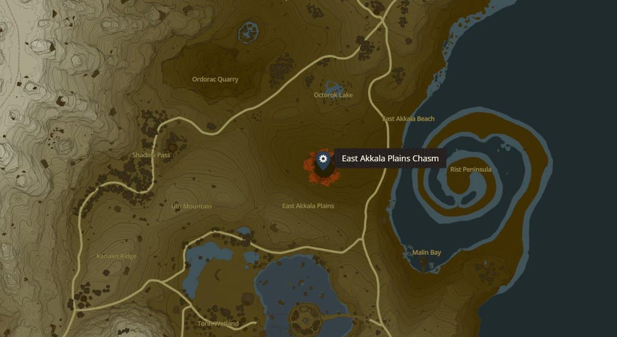 East Akkala Plains Chasm location in Zelda TotK