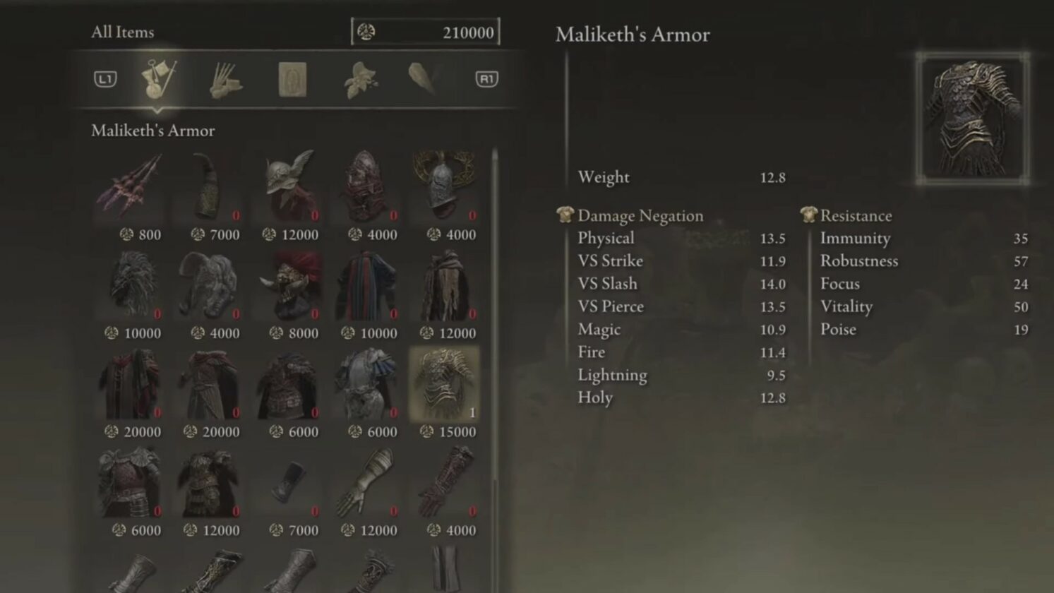 Maliketh's Armor Stats