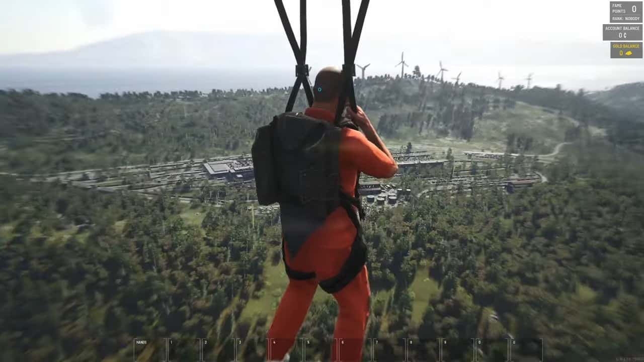 a character parachuting over the map is SCUM