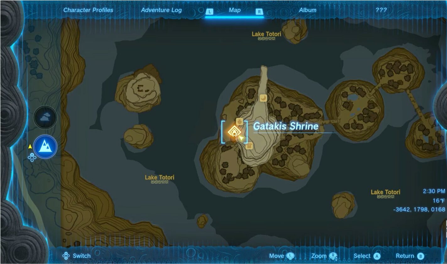 Gatakis Shrine map location in Tears Of The Kingdom