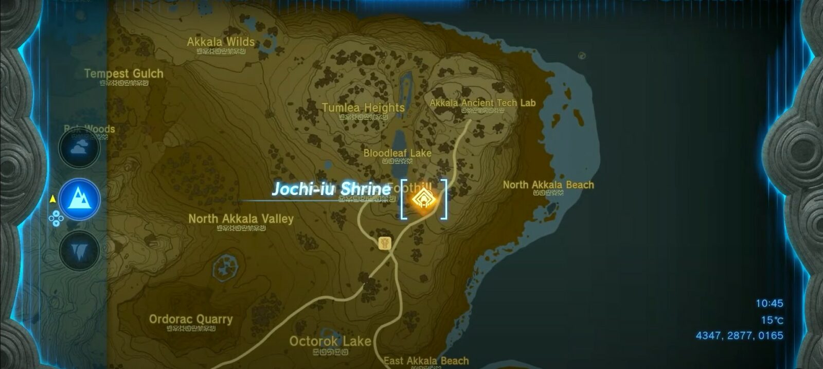 Jochi-Iu Shrine map location in Tears of the Kingdom.