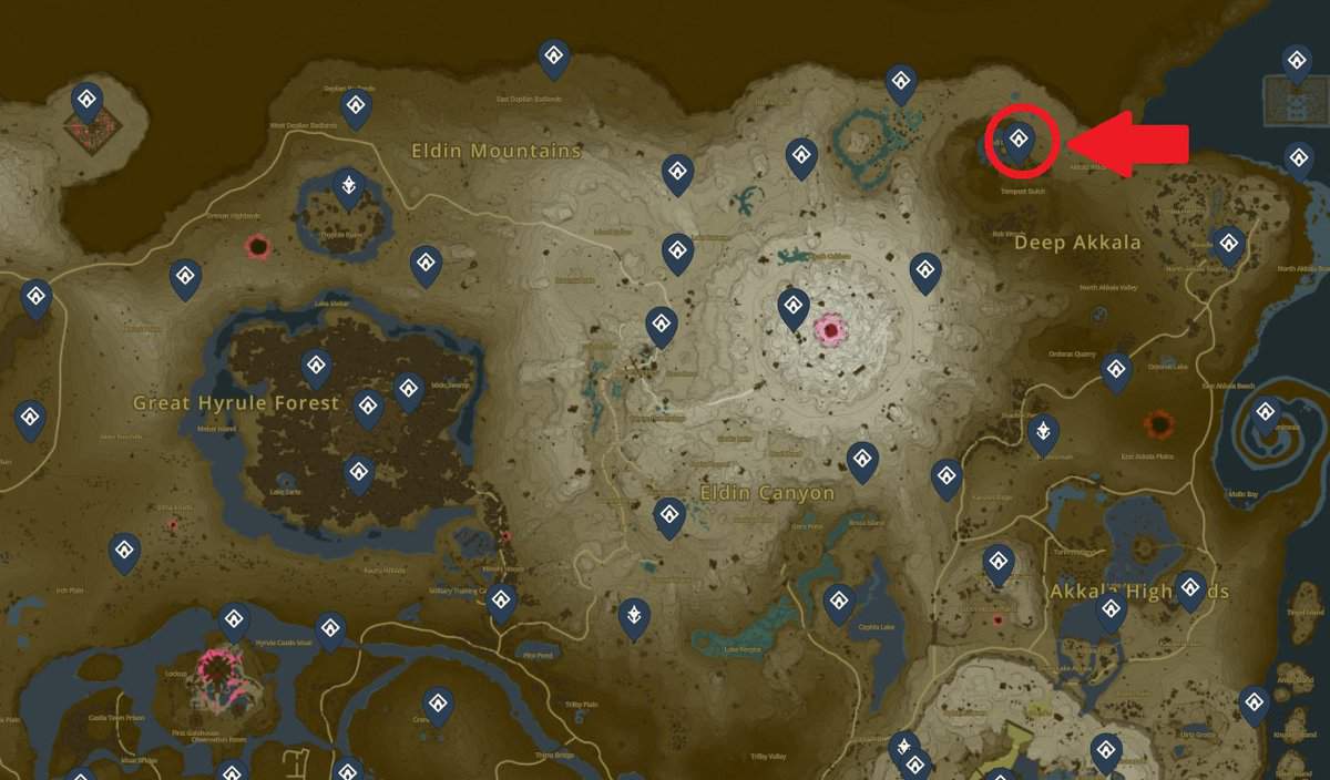 Kamatukis Shrine map location in Tears of the Kingdom
