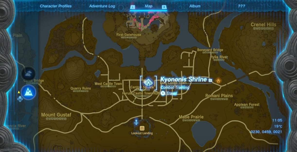 Kyononis Shrine map location in Tears of the Kingdom
