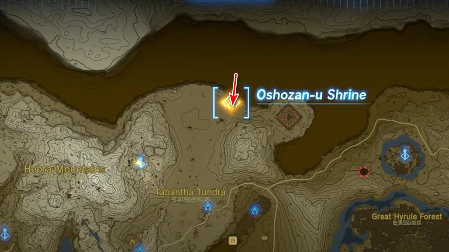 Oshozan-u Shrine map location in Tears of the Kingdom