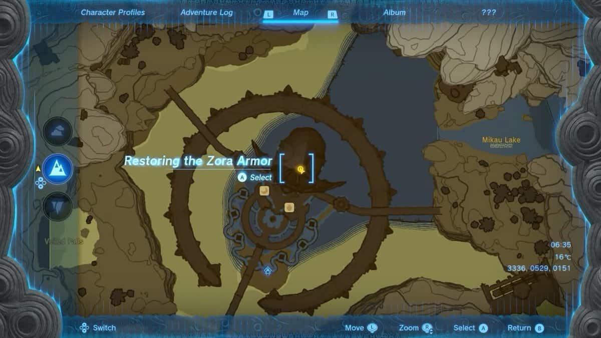 Restoring Zora Armor quest location in Tears of the Kingdom