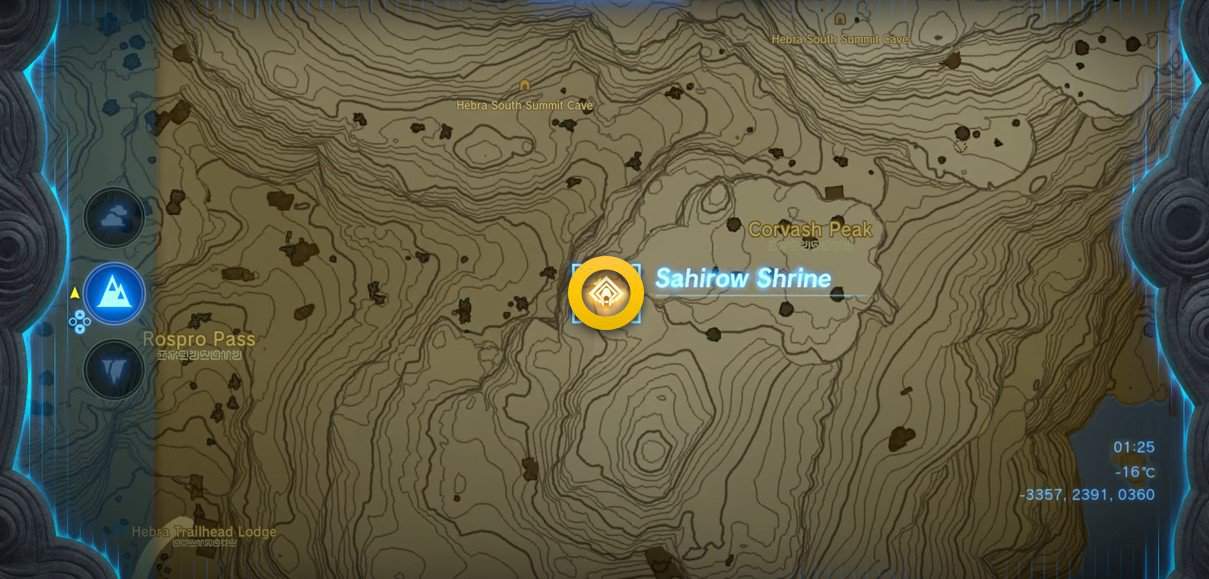Sahirow Shrine map location in Tears of the Kingdom