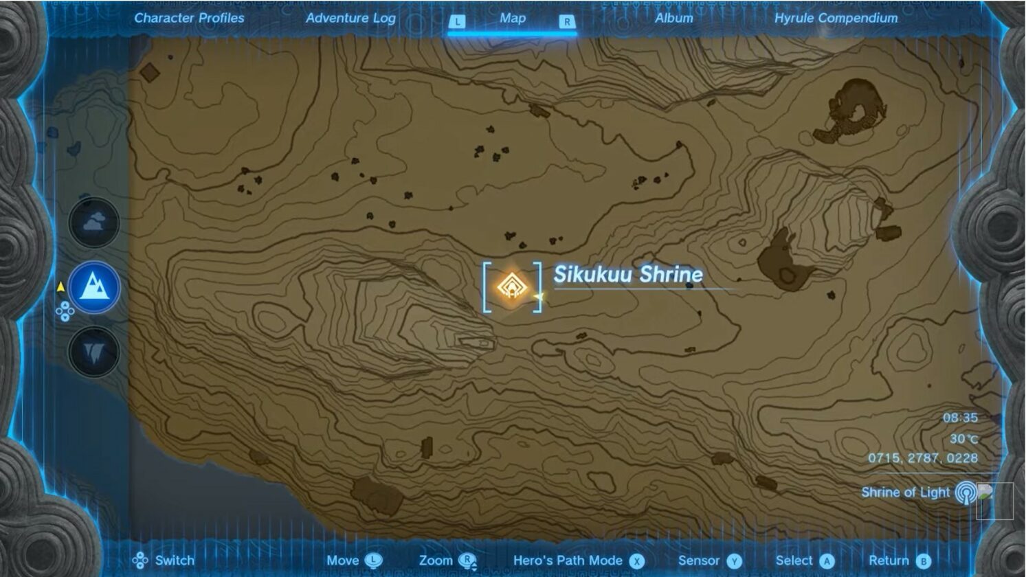 Sikukuu Shrine map location in Tears of the Kingdom