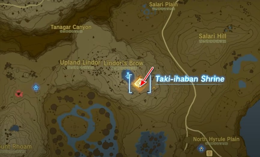 Taki-ihaban Shrine map location in Tears of the Kingdom