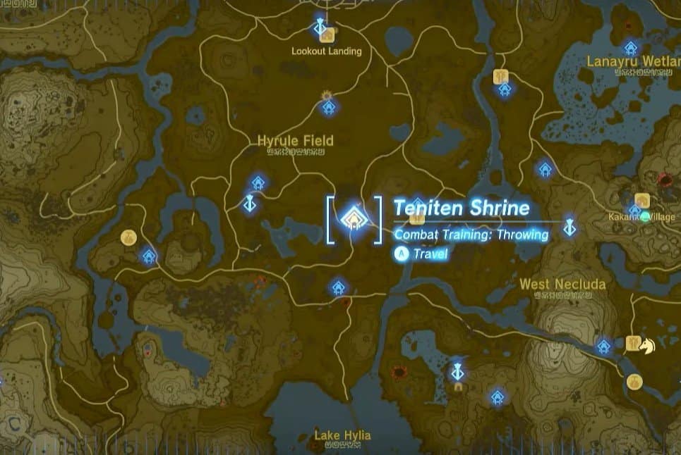 Teniten Shrine map location in Tears of the Kingdom