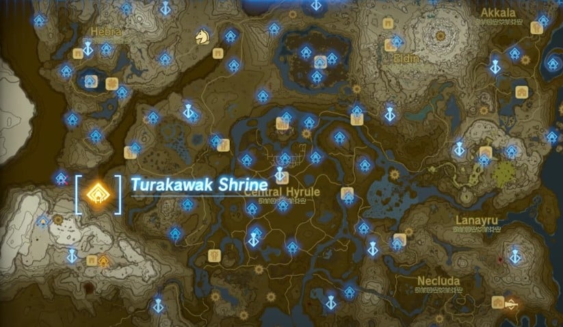 Turakawak Shrine map location in Tears of the Kingdom