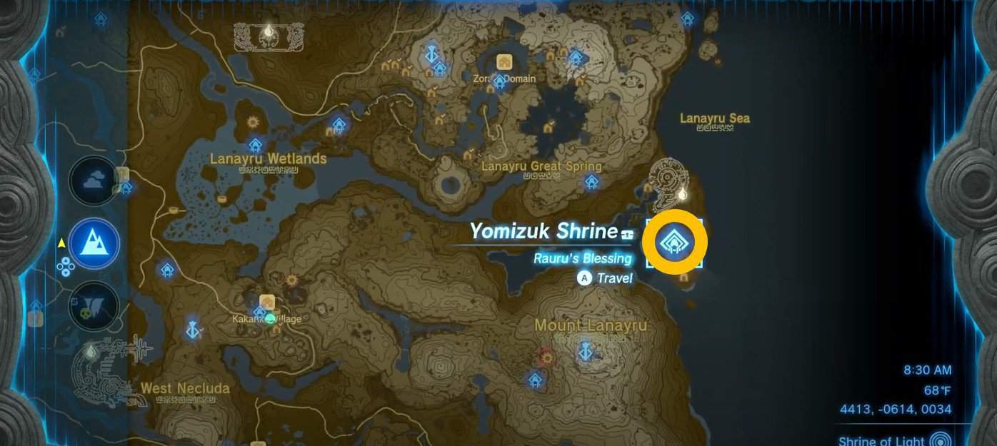 Yomizuk Shrine map location in Tears of the Kingdom