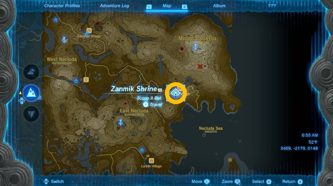 Zanmik Shrine map location in Tears of the Kingdom