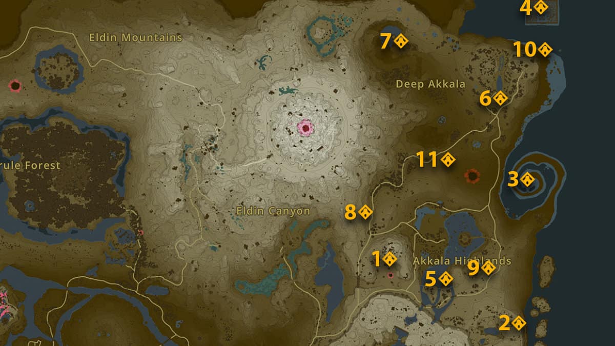 Akkala Surface Shrine map locations in Zelda: Tears of the Kingdom