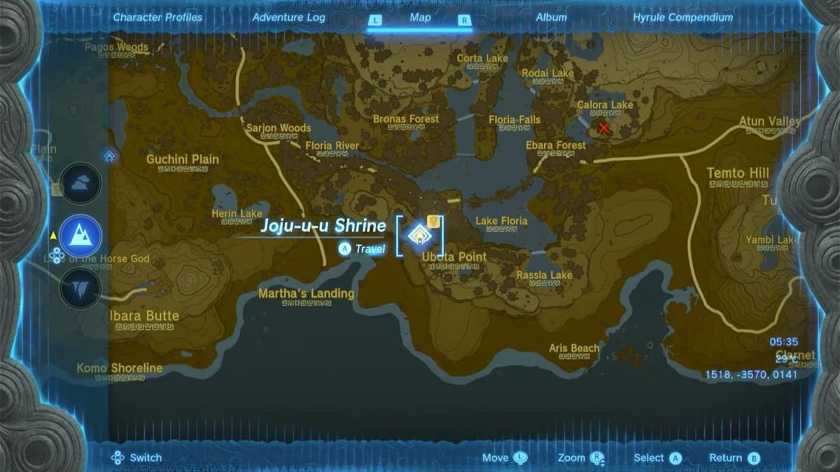 Joju-u-u Shrine map location in Tears of the Kingdom