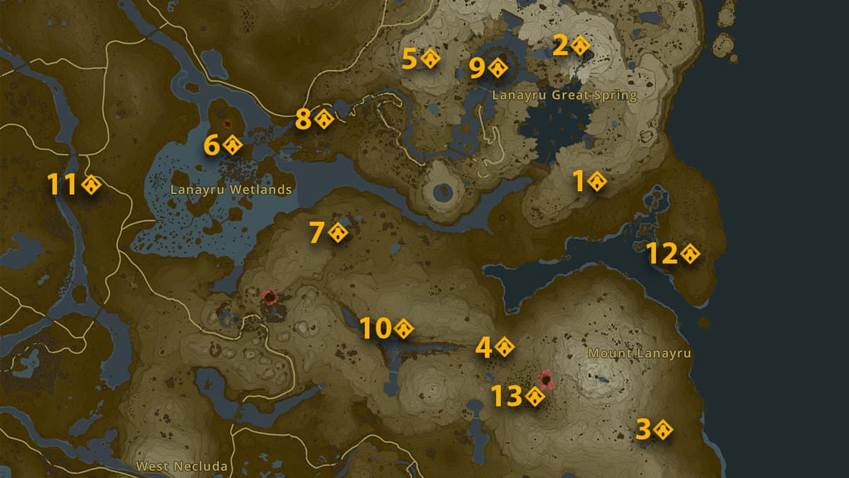 Shrine locations map for Lanayru Surface in Zelda: Tears of the Kingdom