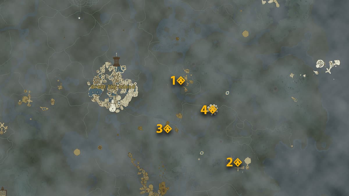 Shrine locations map for Necluda SKY in Zelda: Tears of the Kingdom