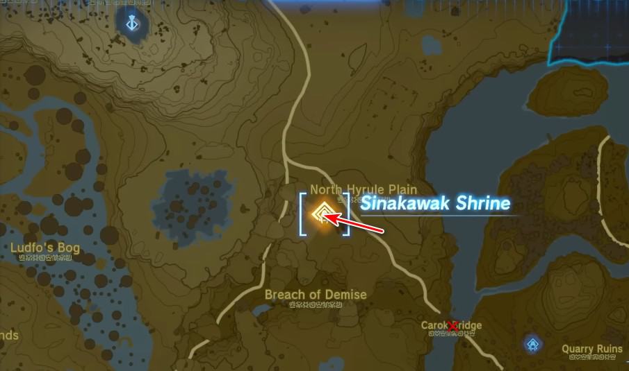 Sinakawak Shrine map location in Tears of the Kingdom