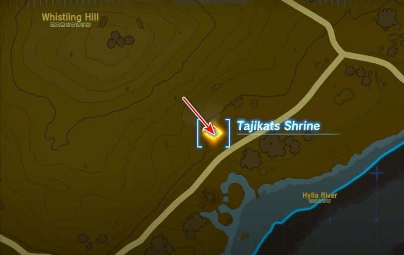 Tajikats Shrine map location in Tears of the Kingdom