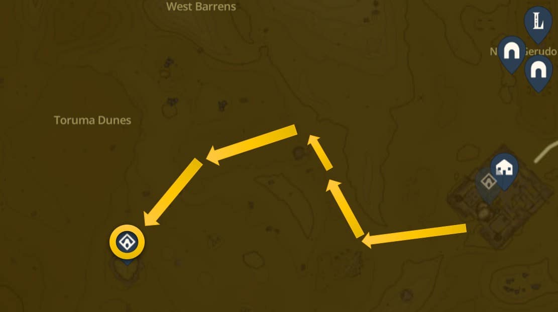 Miryotanog Shrine map location in Zelda: TotK Gerudo Desert 
