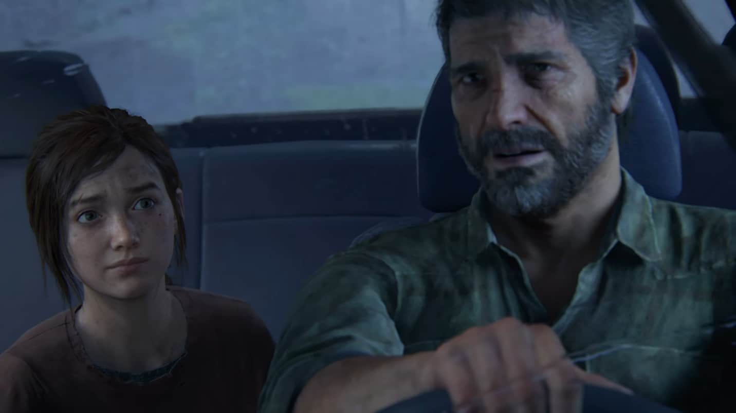joel and ellie in the car on their way to pittsburgh in the last of us