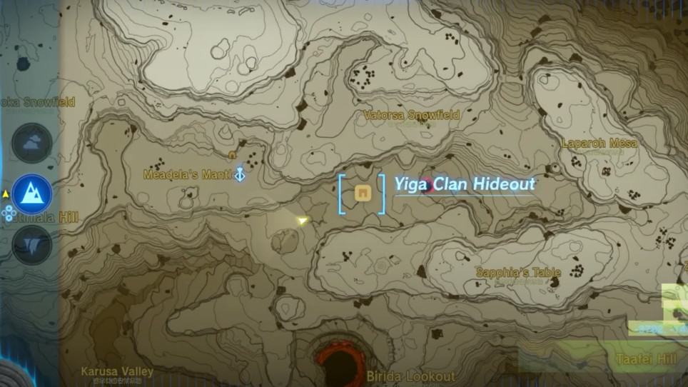 zelda tears of the kingdom yiga hideout location