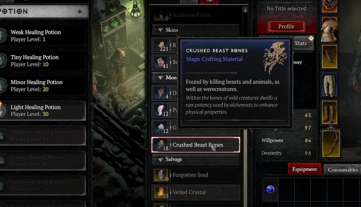 Crushed Beast Bones in Diablo 4