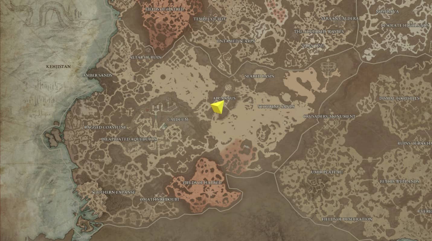 Alcarnus stronghold location in Kehjistan, Diablo 4