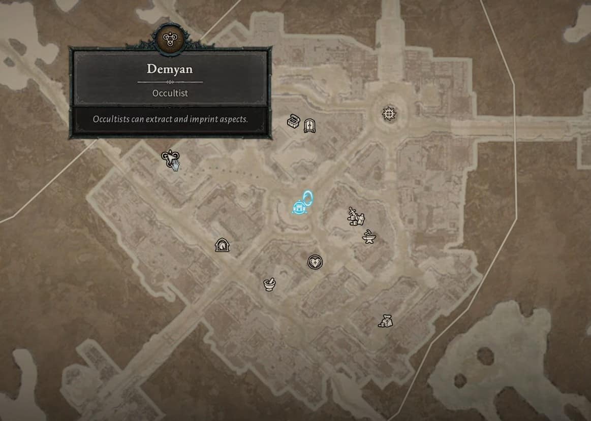 Demyan, your first Occultist, map location in Diablo 4