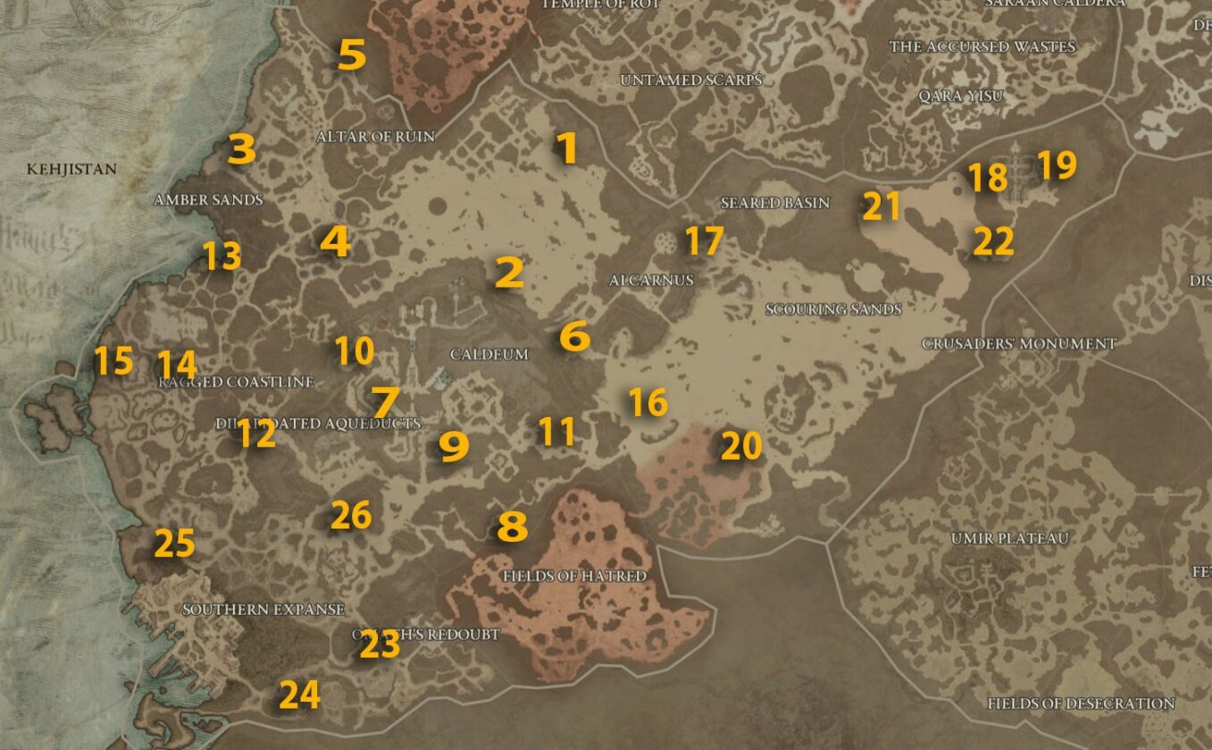 Cellars map locations in the Kehjistan region of Diablo 4
