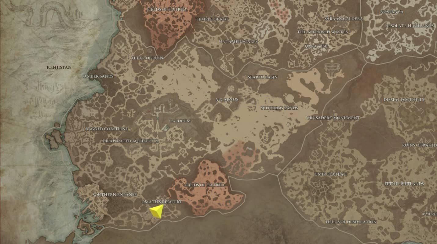 Omath's Redoubt stronghold location in Kehjistan, Diablo 4