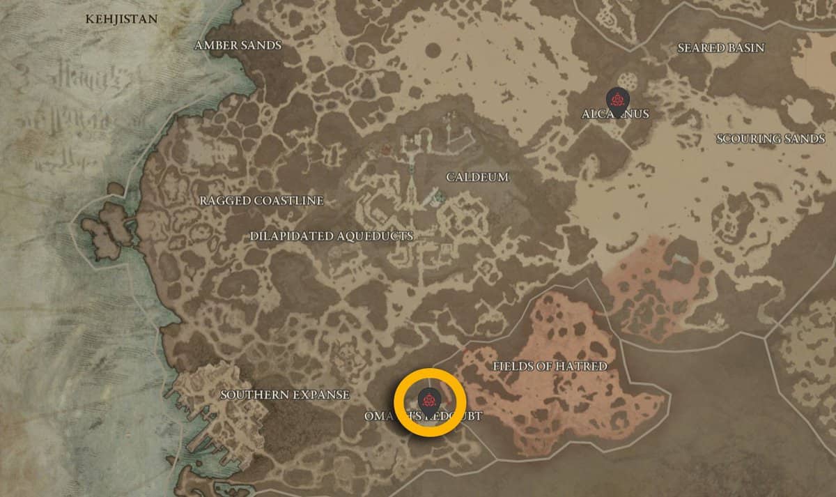 Omath's Redoubt Stronghold map location in Diablo 4