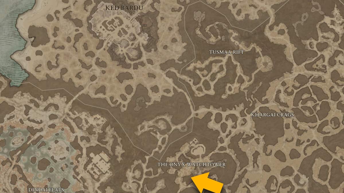 Onyx Watchtower stronghold map location in Diablo 4