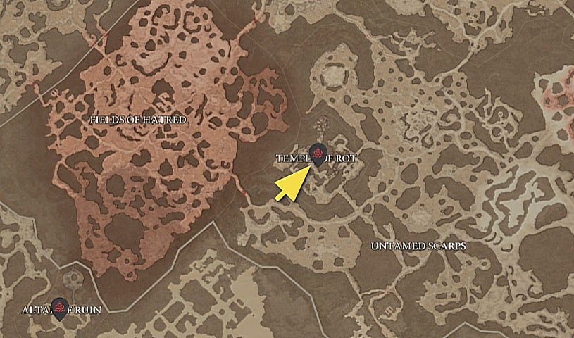 Diablo 4 Temple of Rot stronghold location in Dry Steppes