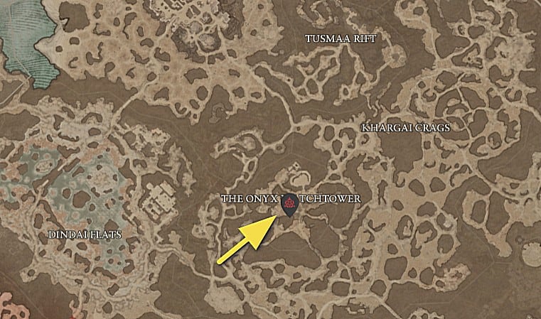 Diablo 4 Onyx Watchtower stronghold location in Dry Steppes